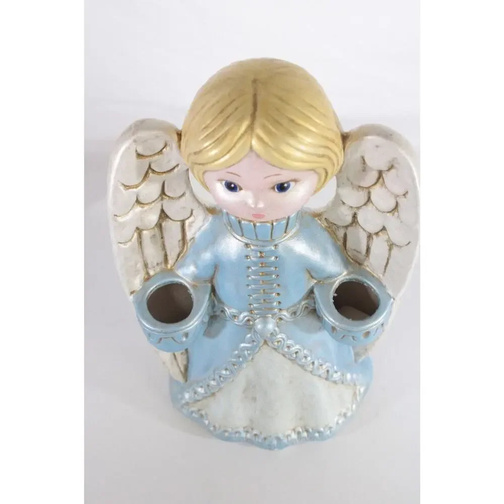 Christmas Angle Taper Candle Holder Bisque Mold 1978 Hand Painted Vintage